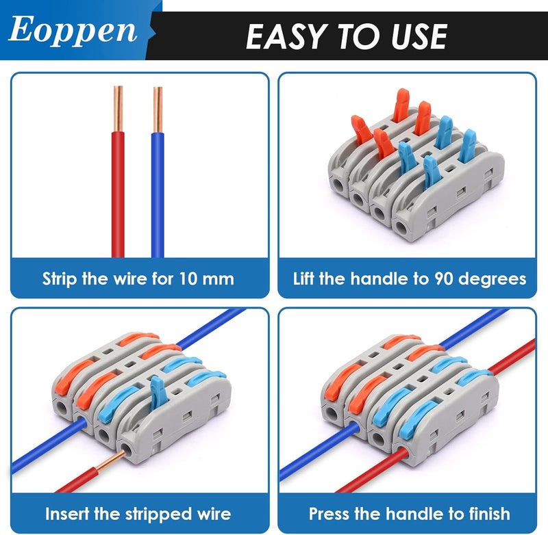 Eoppen 60Pcs Lever Wire Connectors 28-12 AWG Quick Connect Electrical Splicing Kit for Circuit Inline 1 in 1 out - Image 5